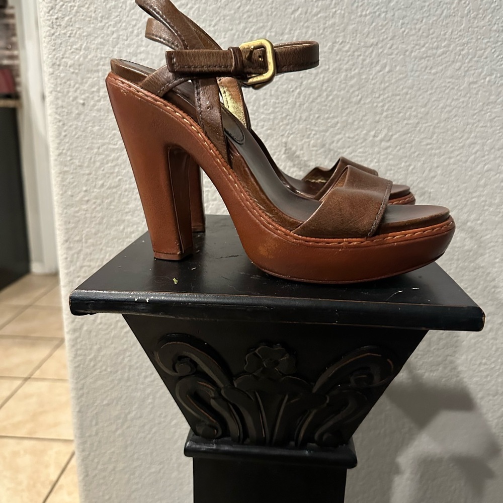 Prada Brown Strappy Platform Heels